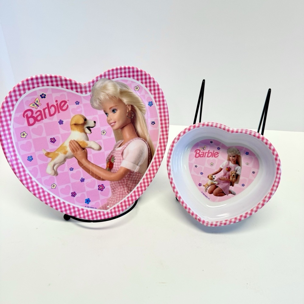 1990s Barbie & Puppy Plate & Bowl Set Zak Designs Melamine Kids Dinnerware‎